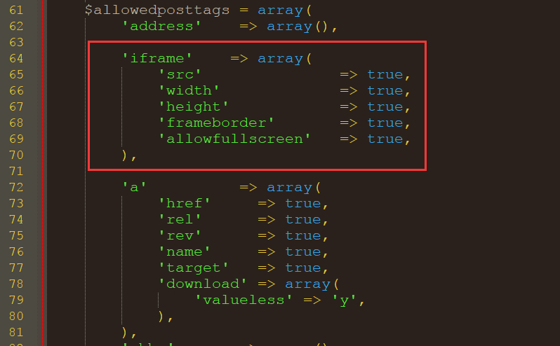 WordPress后臺發(fā)布新文章時HTML標(biāo)簽iframe會被自動過濾掉